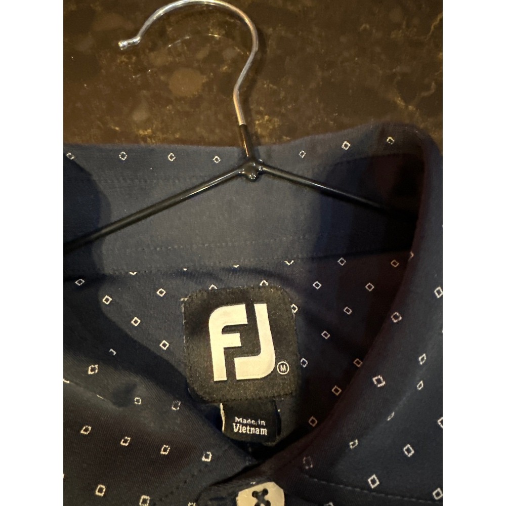 FootJoy Mens Navy Diamond Print Golf Polo Shirt American Flag Sunset Hills Med